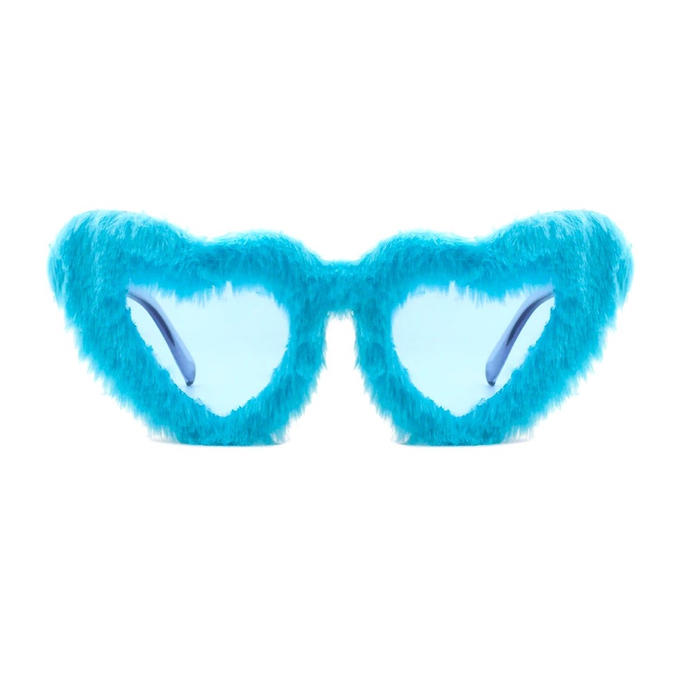 BRAND NEW blue fluffy heart sunglasses / coachella / costume / furry / funky